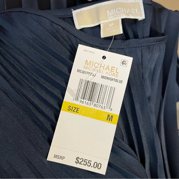 NWT MICHAEL MICHAEL KORS Pleated Satin Belted Slip Dress - Picture 9 of 9